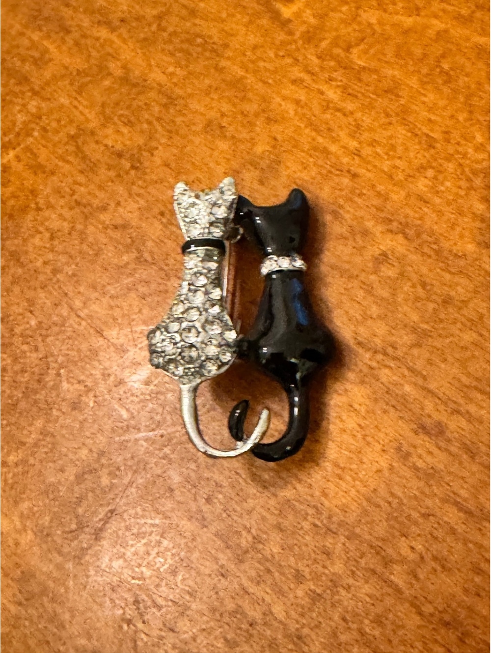 Vintage Cat Couple Brooch Pin with Rhinestones 603